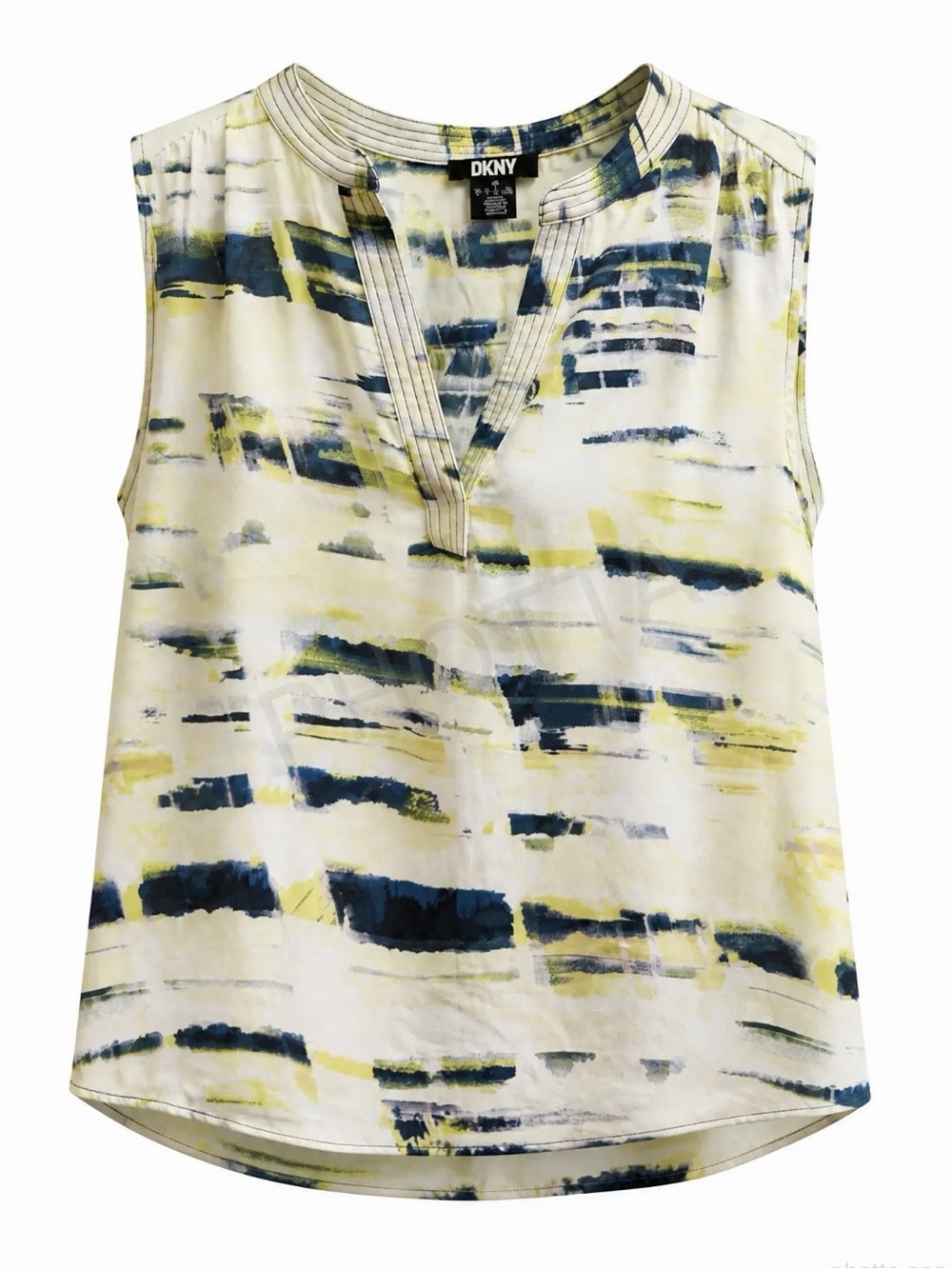 DKNY Sleeveless blouse with Yellow and Blue Brushstroke Print